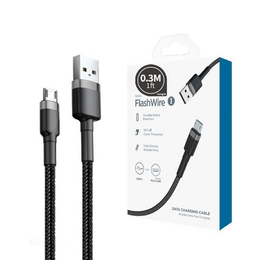 Double Side Insertion Micro USB to USB-A Fast Charging Cable 0.3M